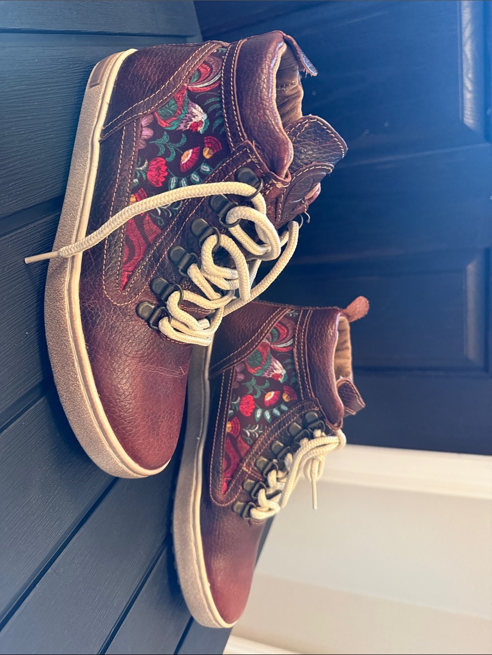 inkkas Brown Leather Ankle Boots with Multicolor Embroidered Panels